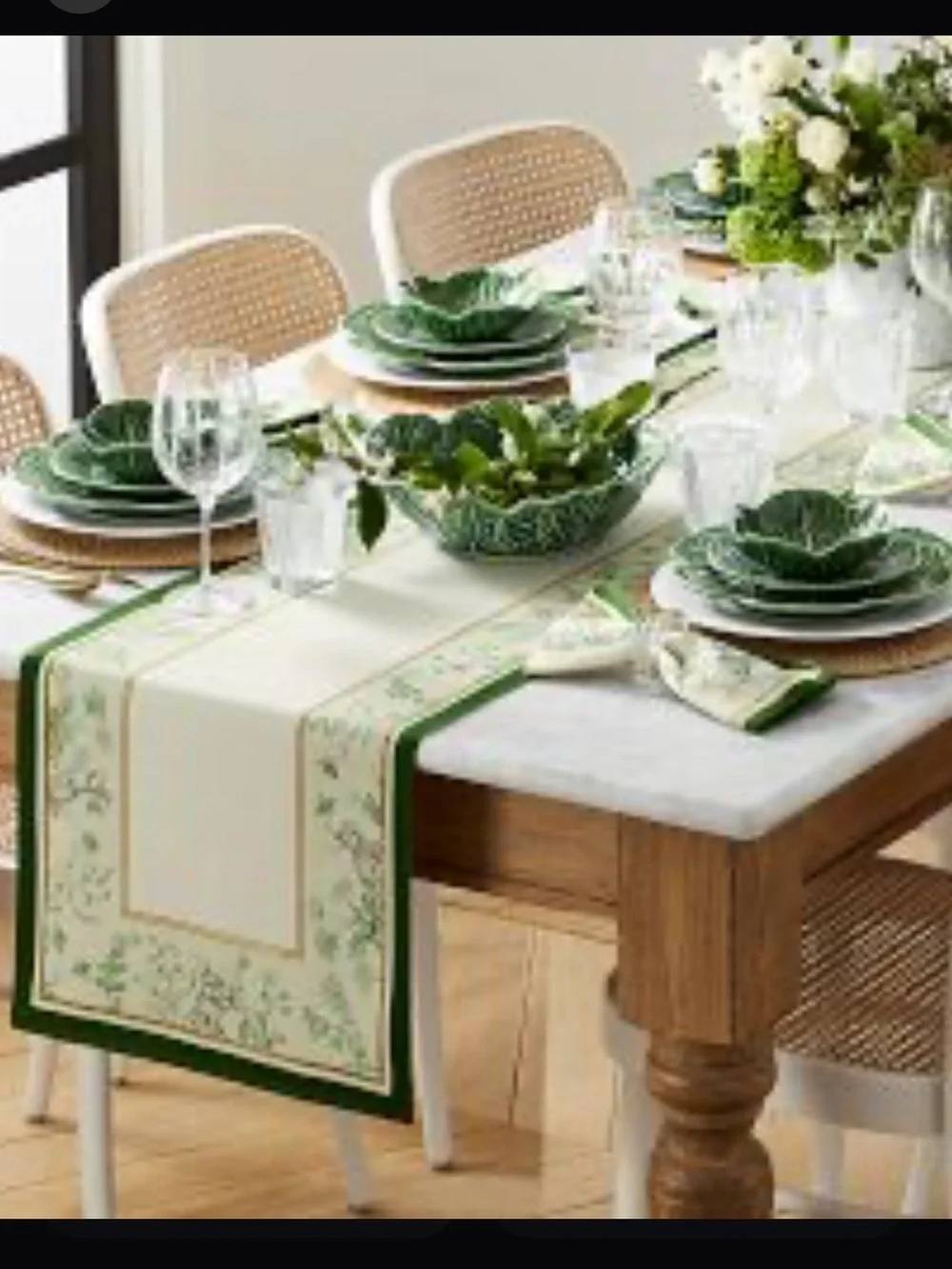Williams Sonoma bunny garden lattice Table Runner with Green Floral Border